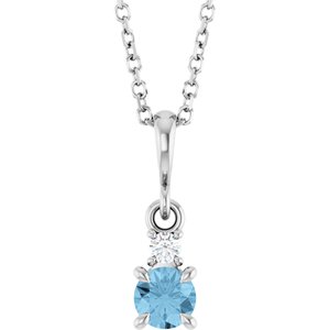 Sterling Silver Natural Sky Blue Topaz & .03 CT Natural Diamond 16-18" Necklace