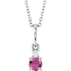 Sterling Silver Natural Pink Tourmaline & .03 CT Natural Diamond 16-18" Necklace