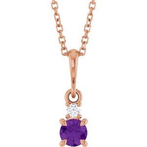 14K Rose Gold Natural Amethyst & .03 CT Natural Diamond 16-18" Necklace