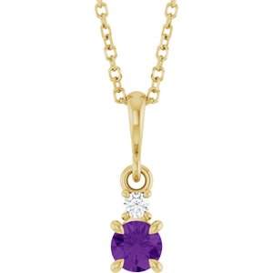 14K Yellow Gold Natural Amethyst & .03 CT Natural Diamond 16-18" Necklace