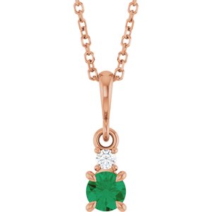 14K Rose Gold Lab-Grown Emerald & .03 CT Natural Diamond 16-18" Necklace
