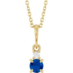 14K Yellow Gold Lab-Grown Blue Sapphire & .03 CT Natural Diamond 16-18" Necklace