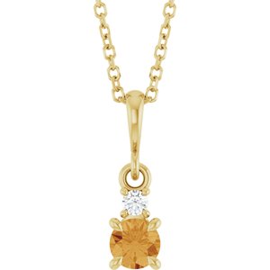 14K Yellow Gold Natural Citrine & .03 CT Natural Diamond 16-18" Necklace