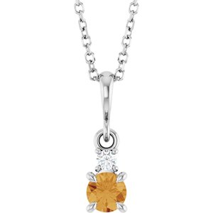 Platinum Natural Citrine & .03 CT Natural Diamond 16-18" Necklace