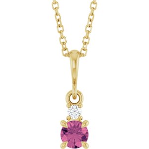 14K Yellow Gold Natural Pink Tourmaline & .03 CT Natural Diamond 16-18" Necklace