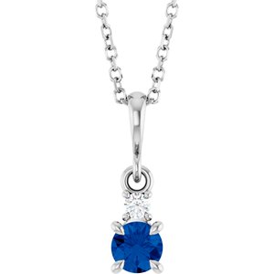 Sterling Silver Lab-Grown Blue Sapphire & .03 CT Natural Diamond 16-18" Necklace