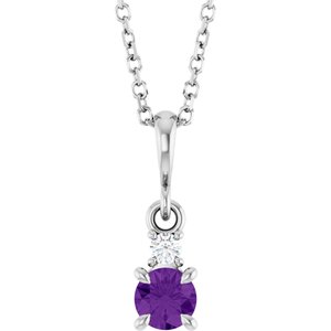 14K White Gold Natural Amethyst & .03 CT Natural Diamond 16-18" Necklace