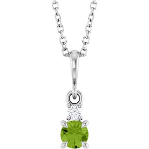 Sterling Silver Natural Peridot & .03 CT Natural Diamond 16-18" Necklace