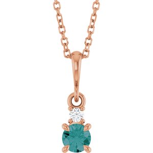 14K Rose Gold Lab-Grown Alexandrite & .03 CT Natural Diamond 16-18" Necklace