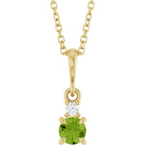 14K Yellow Gold Natural Peridot & .03 CT Natural Diamond 16-18" Necklace