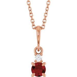 14K Rose Gold Natural Mozambique Garnet & .03 CT Natural Diamond 16-18" Necklace