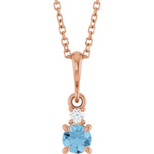 14K Rose Gold Natural Sky Blue Topaz & .03 CT Natural Diamond 16-18" Necklace