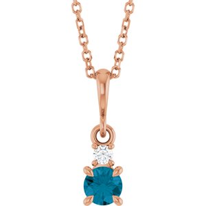 14K Rose Gold Natural London Blue Topaz & .03 CT Natural Diamond 16-18" Necklace