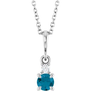 Platinum Natural London Blue Topaz & .03 CT Natural Diamond 16-18" Necklace