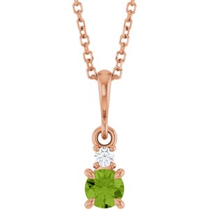 14K Rose Gold Natural Peridot & .03 CT Natural Diamond 16-18" Necklace