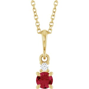 14K Yellow Gold Lab-Grown Ruby & .03 CT Natural Diamond 16-18" Necklace