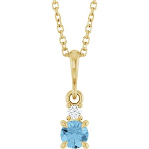14K Yellow Gold Natural Sky Blue Topaz & .03 CT Natural Diamond 16-18" Necklace