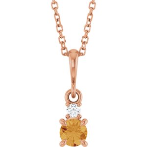 14K Rose Gold Natural Citrine & .03 CT Natural Diamond 16-18" Necklace