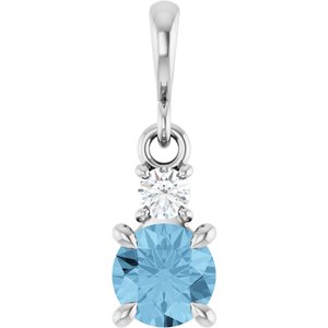 14K White Gold Natural Sky Blue Topaz & .06 CT Natural Diamond Pendant