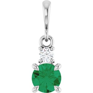 Platinum Lab-Grown Emerald & .06 CT Natural Diamond Pendant