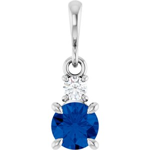 14K White Gold Natural Blue Sapphire & .06 CT Natural Diamond Pendant