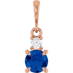 14K Rose Gold Natural Blue Sapphire & .06 CT Natural Diamond Pendant
