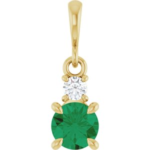 14K Yellow Gold Lab-Grown Emerald & .06 CT Natural Diamond Pendant