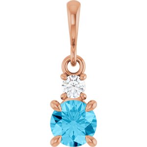 14K Rose Gold Natural Aquamarine & .06 CT Natural Diamond Pendant