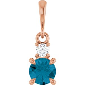 14K Rose Gold Natural London Blue Topaz & .06 CT Natural Diamond Pendant