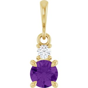 14K Yellow Gold Natural Amethyst & .06 CT Natural Diamond Pendant