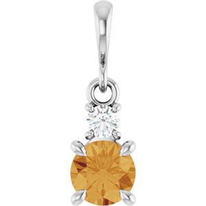 14K White Gold Natural Citrine & .06 CT Natural Diamond Pendant