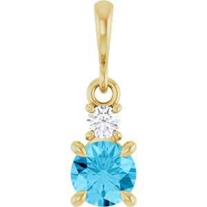 14K Yellow Gold Natural Aquamarine & .06 CT Natural Diamond Pendant