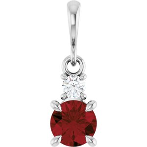 Platinum Natural Mozambique Garnet & .06 CT Natural Diamond Pendant