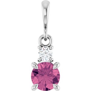 Sterling Silver Natural Pink Tourmaline & .06 CT Natural Diamond Pendant