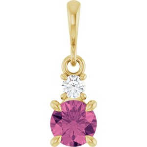 14K Yellow Gold Natural Pink Tourmaline & .06 CT Natural Diamond Pendant