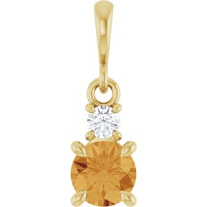 14K Yellow Gold Natural Citrine & .06 CT Natural Diamond Pendant