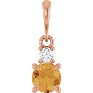 14K Rose Gold Natural Citrine & .06 CT Natural Diamond Pendant