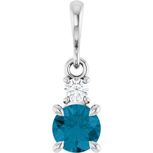 Platinum Natural London Blue Topaz & .06 CT Natural Diamond Pendant