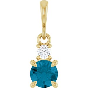 14K Yellow Gold Natural London Blue Topaz & .06 CT Natural Diamond Pendant