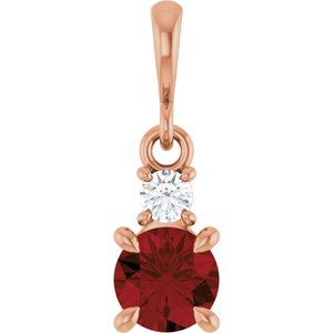14K Rose Gold Natural Mozambique Garnet & .06 CT Natural Diamond Pendant