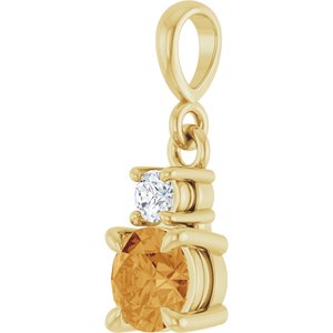 14K Yellow Gold Natural Citrine & .06 CT Natural Diamond Pendant