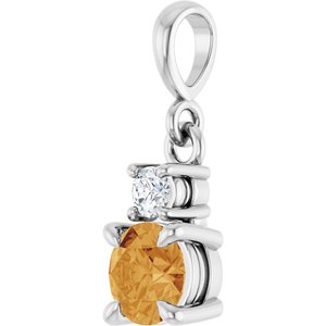 14K White Gold Natural Citrine & .06 CT Natural Diamond Pendant