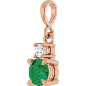 14K Rose Gold Natural Emerald & .06 CT Natural Diamond Pendant