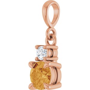 14K Rose Gold Natural Citrine & .06 CT Natural Diamond Pendant