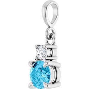 14K White Gold Natural Aquamarine & .06 CT Natural Diamond Pendant