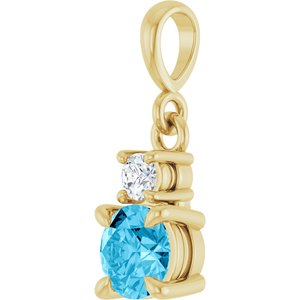 14K Yellow Gold Natural Aquamarine & .06 CT Natural Diamond Pendant