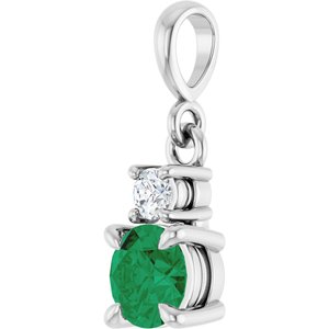 Sterling Silver Natural Emerald & .06 CT Natural Diamond Pendant