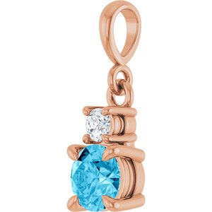 14K Rose Gold Natural Aquamarine & .06 CT Natural Diamond Pendant
