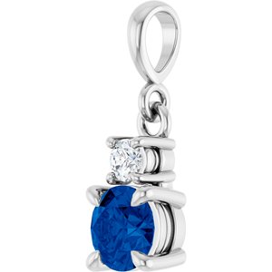 Platinum Lab-Grown Blue Sapphire & .06 CT Natural Diamond Pendant