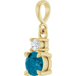 14K Yellow Gold Natural London Blue Topaz & .06 CT Natural Diamond Pendant